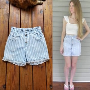 Vintage 80's 90's 3 stripe denim eyelet shorts